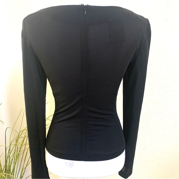 Veronique Young formal black twist front embroidered mesh blouse small - Picture 6 of 9